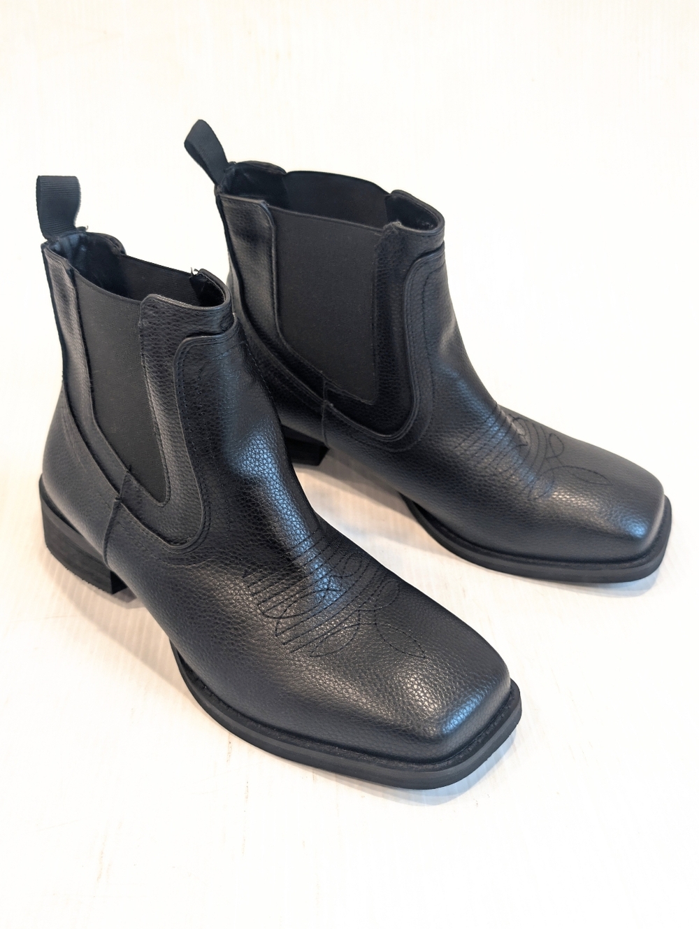 J SOLE Mens Square Toe Black Leather Western Cowboy Ankle Dress Boots Size 13